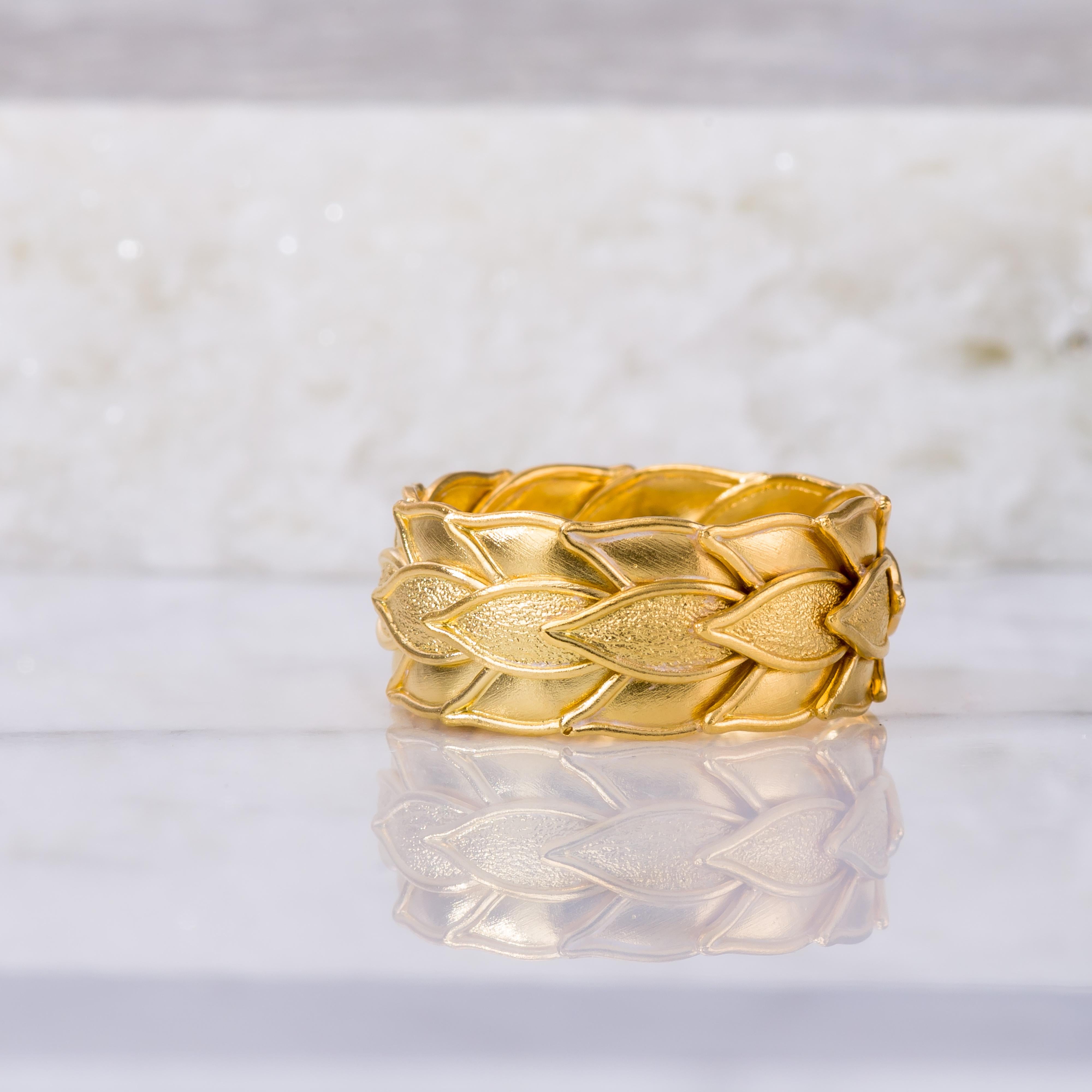 18K Byzantinischer Gold Lorbeer Ring im Angebot 2