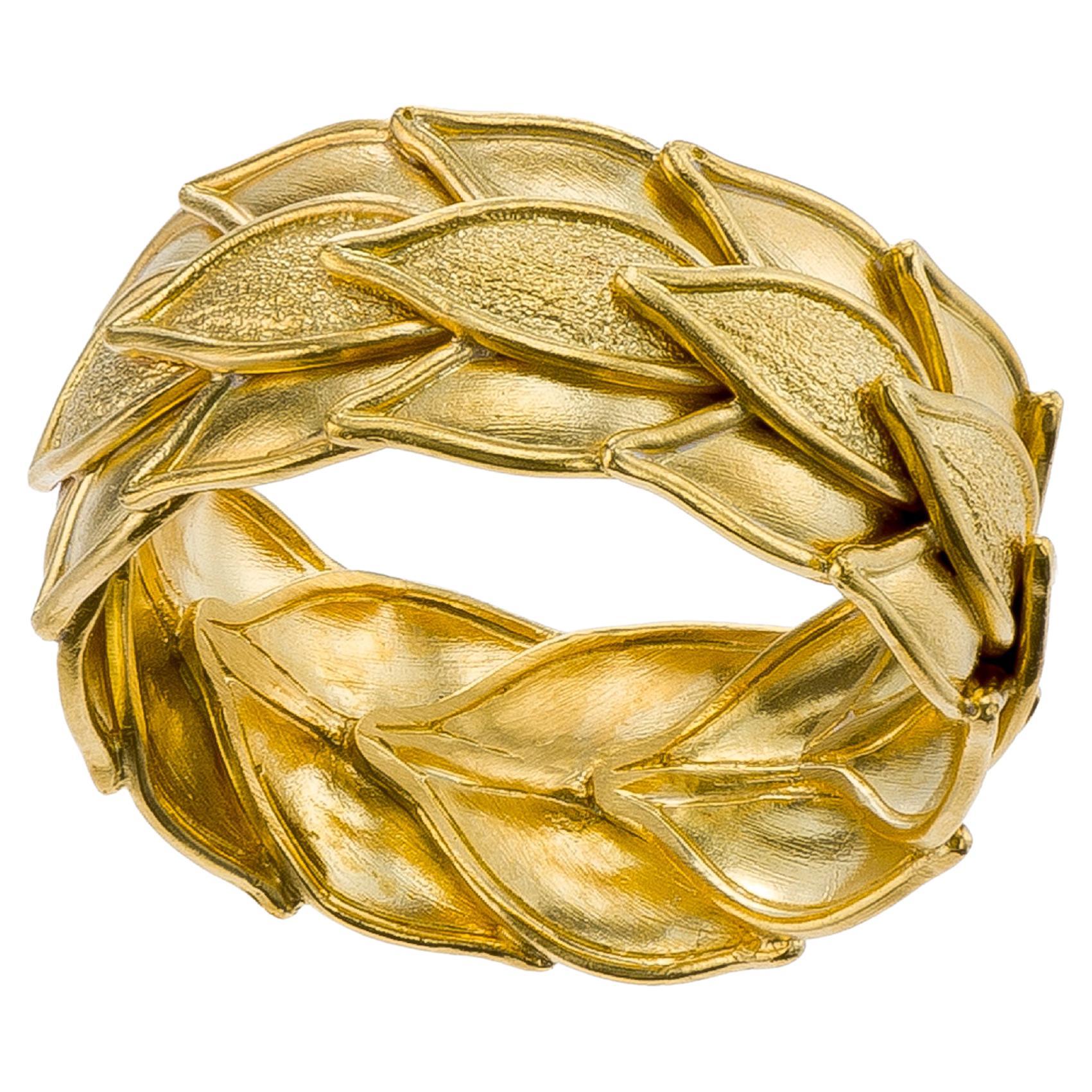 18K Byzantinischer Gold Lorbeer Ring im Angebot