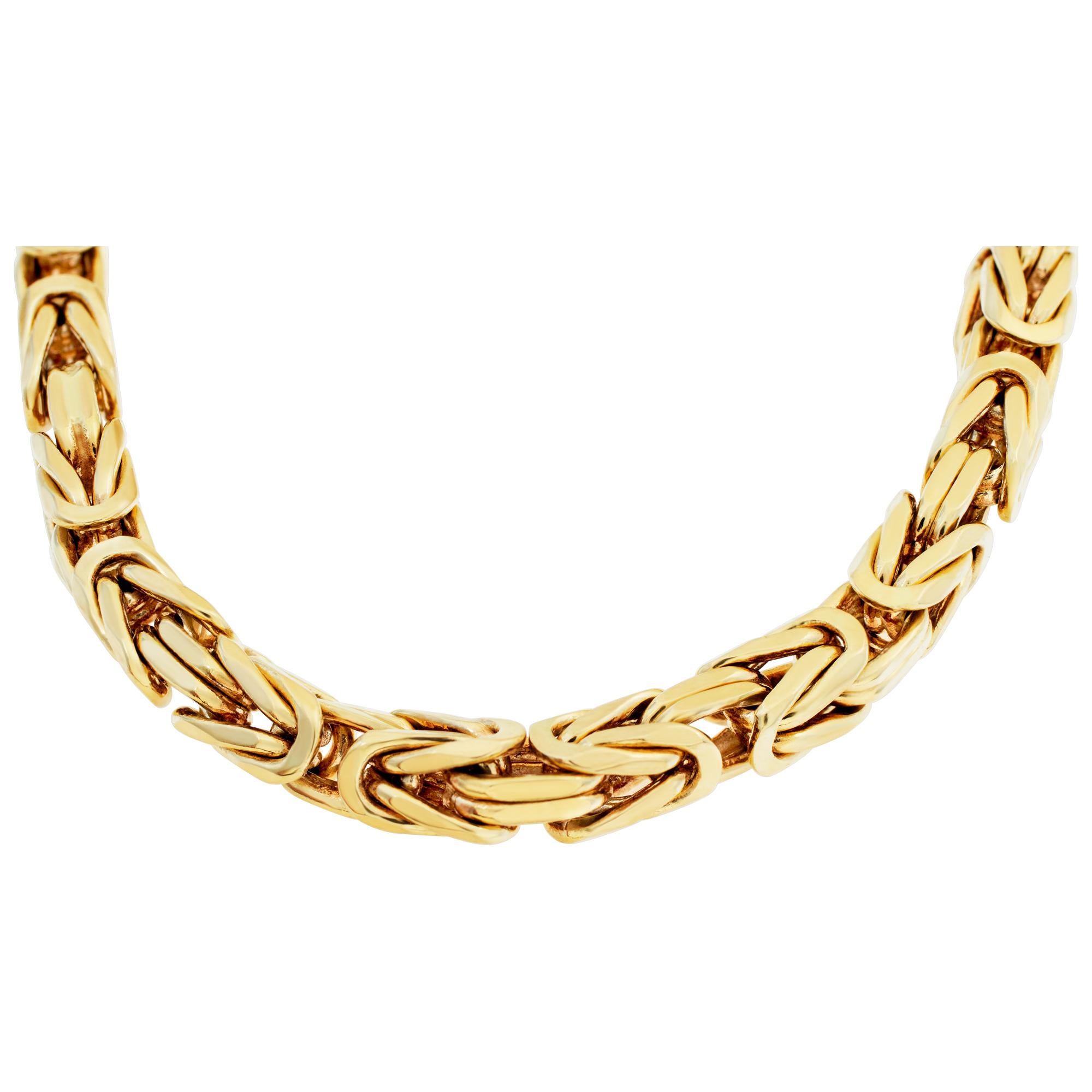 18K Byzantine Square link bracelet heavy with large lobster clasp. 9'' length. 4.2 mm width.