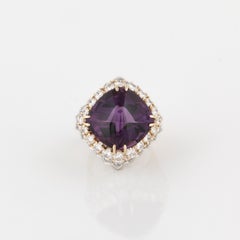 Estate 18K Gold Cabochon Amethyst and Diamond Ring