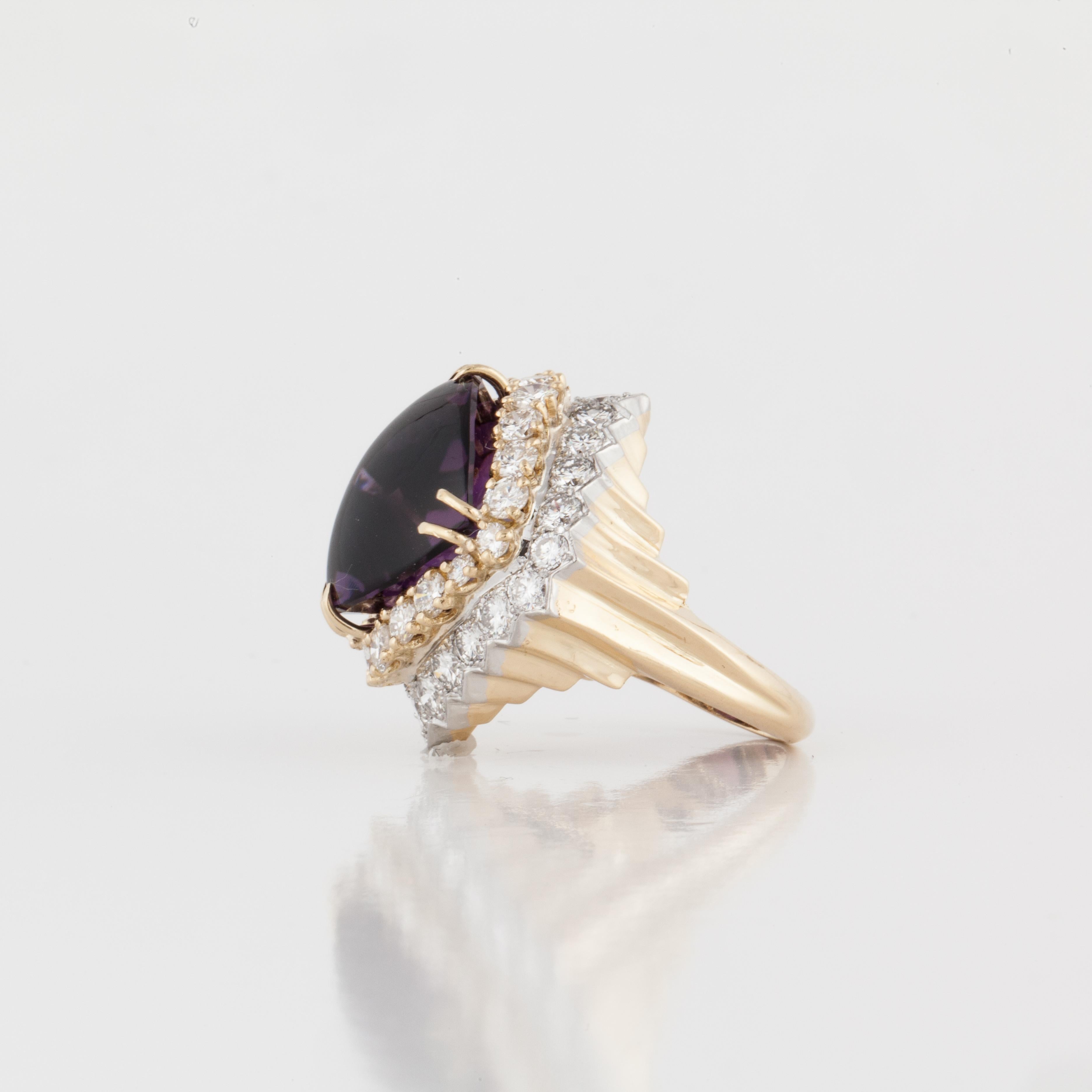 Mixed Cut Cabochon Amethyst and Diamond Ring in 18K Gold For Sale