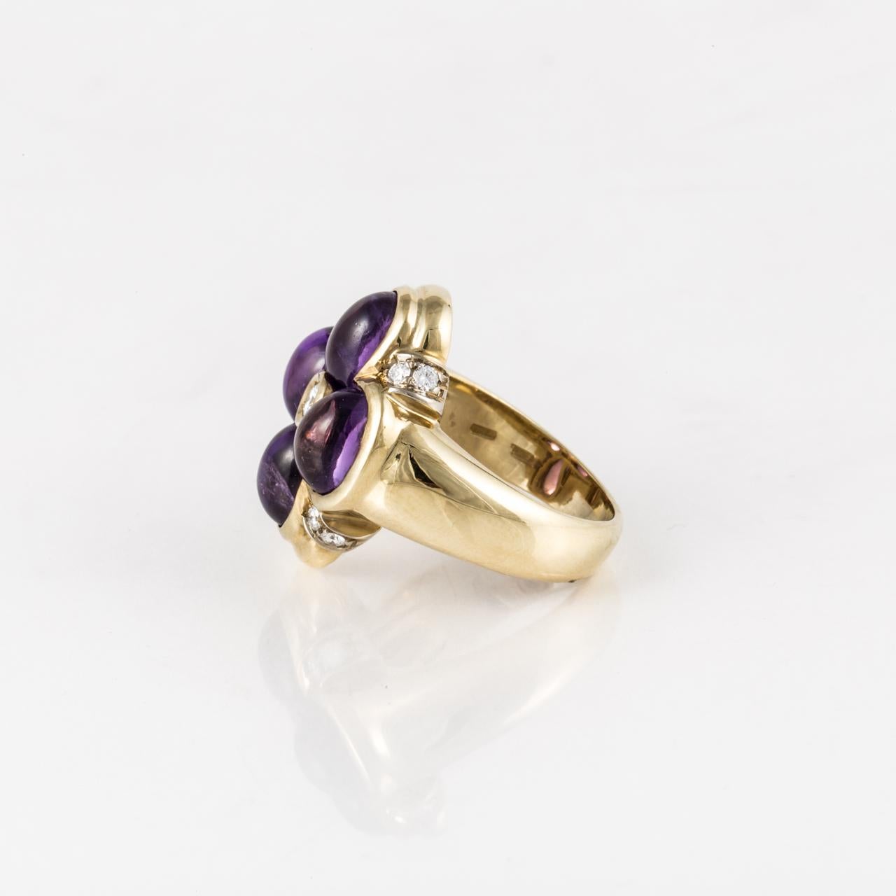 Women's 18K Gold Cabochon Amethyst and Diamond Ring