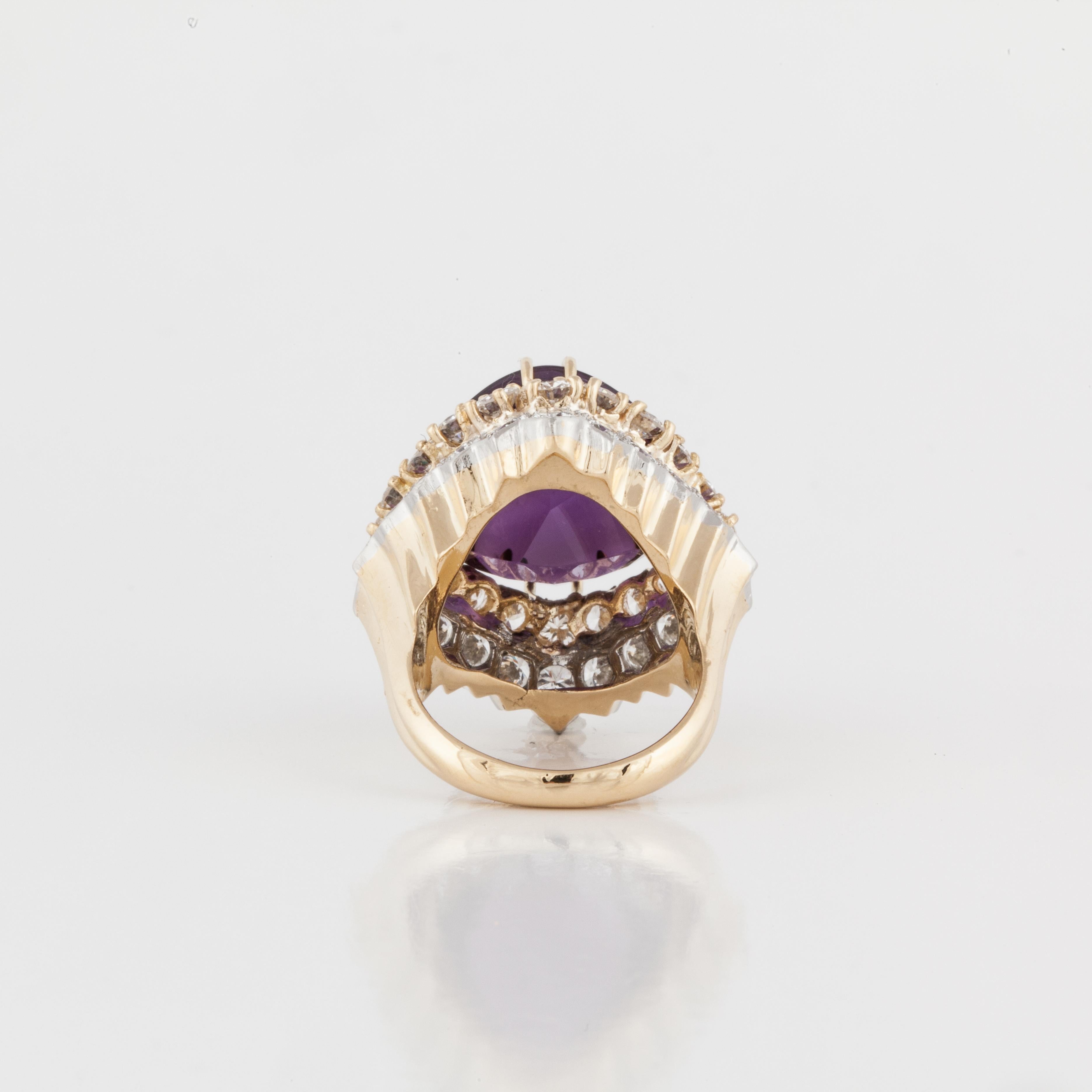 Women's Cabochon Amethyst and Diamond Ring in 18K Gold For Sale