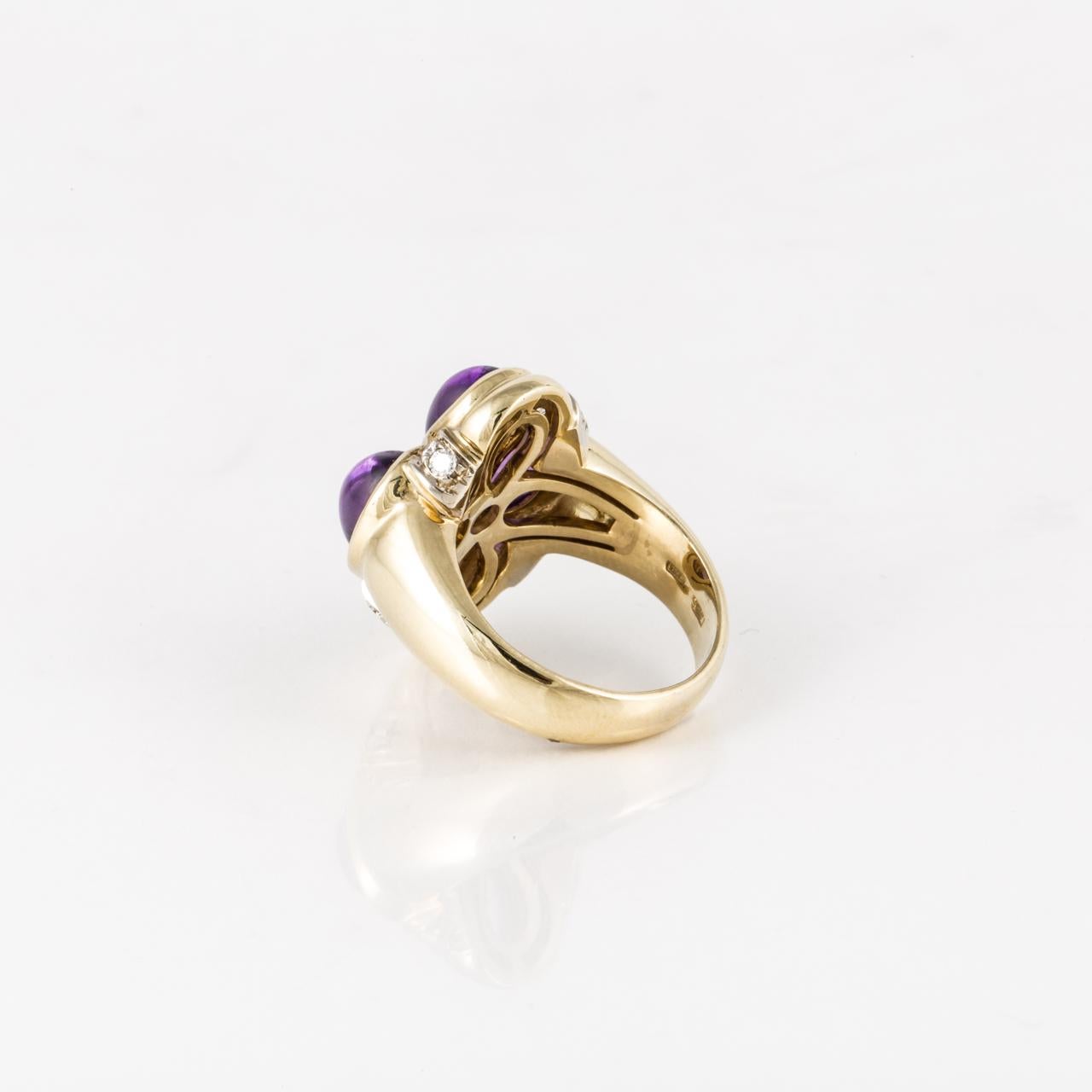 18K Gold Cabochon Amethyst and Diamond Ring 1