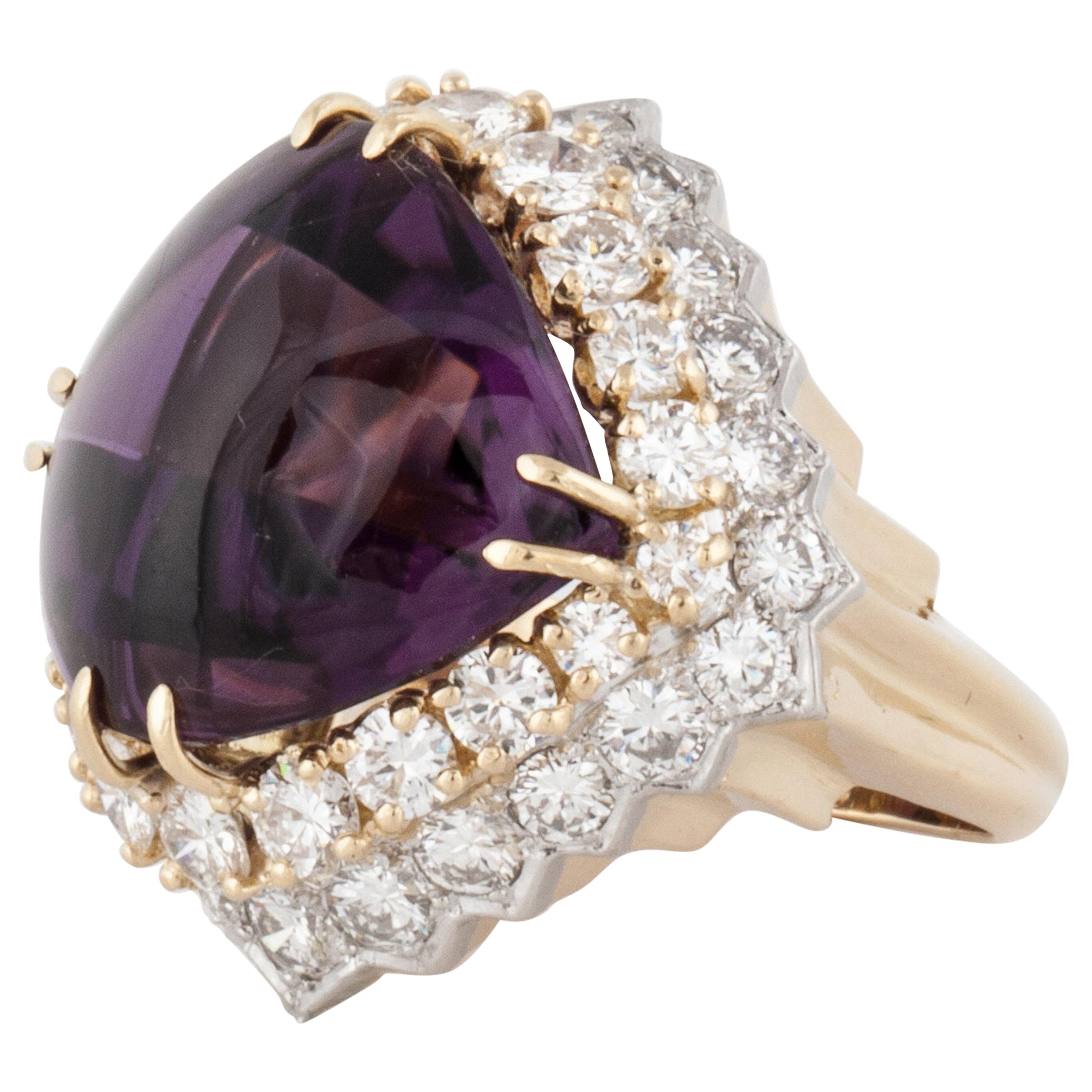Cabochon Amethyst and Diamond Ring in 18K Gold For Sale