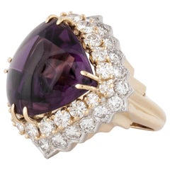 Vintage Cabochon Amethyst and Diamond Ring in 18K Gold