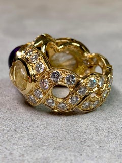 18K Cabochon Amethyst Rutilquarz Diamant Eternity Heavy Cocktail Ring F Vs