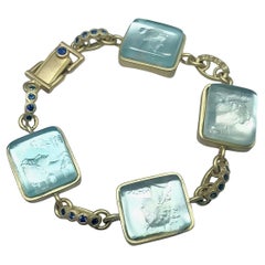 Bracciale di madreperla blu cammeo 18k, A Link zaffiro