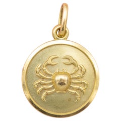 18K Cancer, Vintage 18 karat zodiac charm pendant - solid yellow gold Star Sign