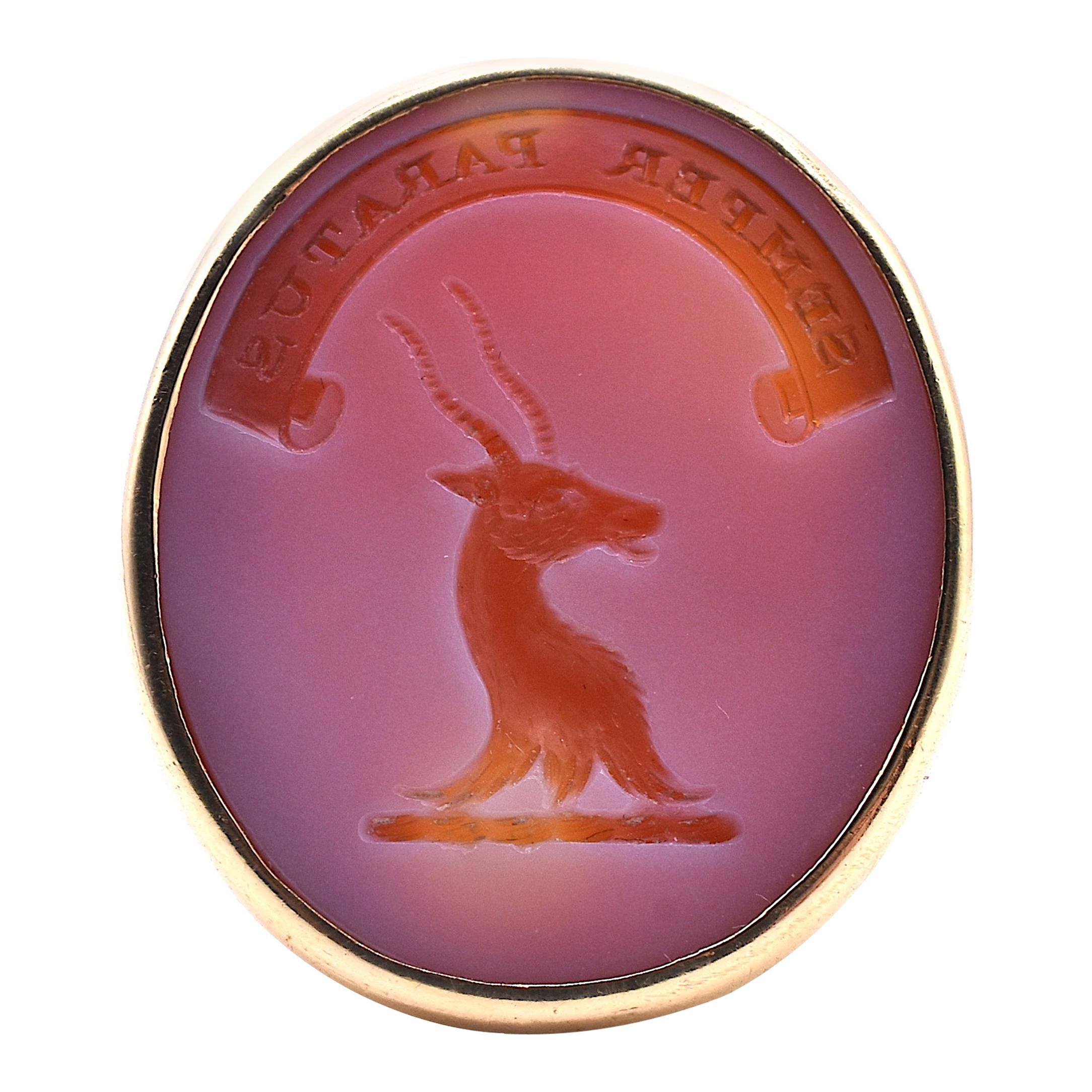 18K Carnelian Signet Ring "Semper Paratus", c1840