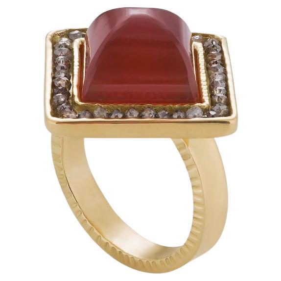 18k Carnival Carnelian Ring with Brown Diamonds For Sale