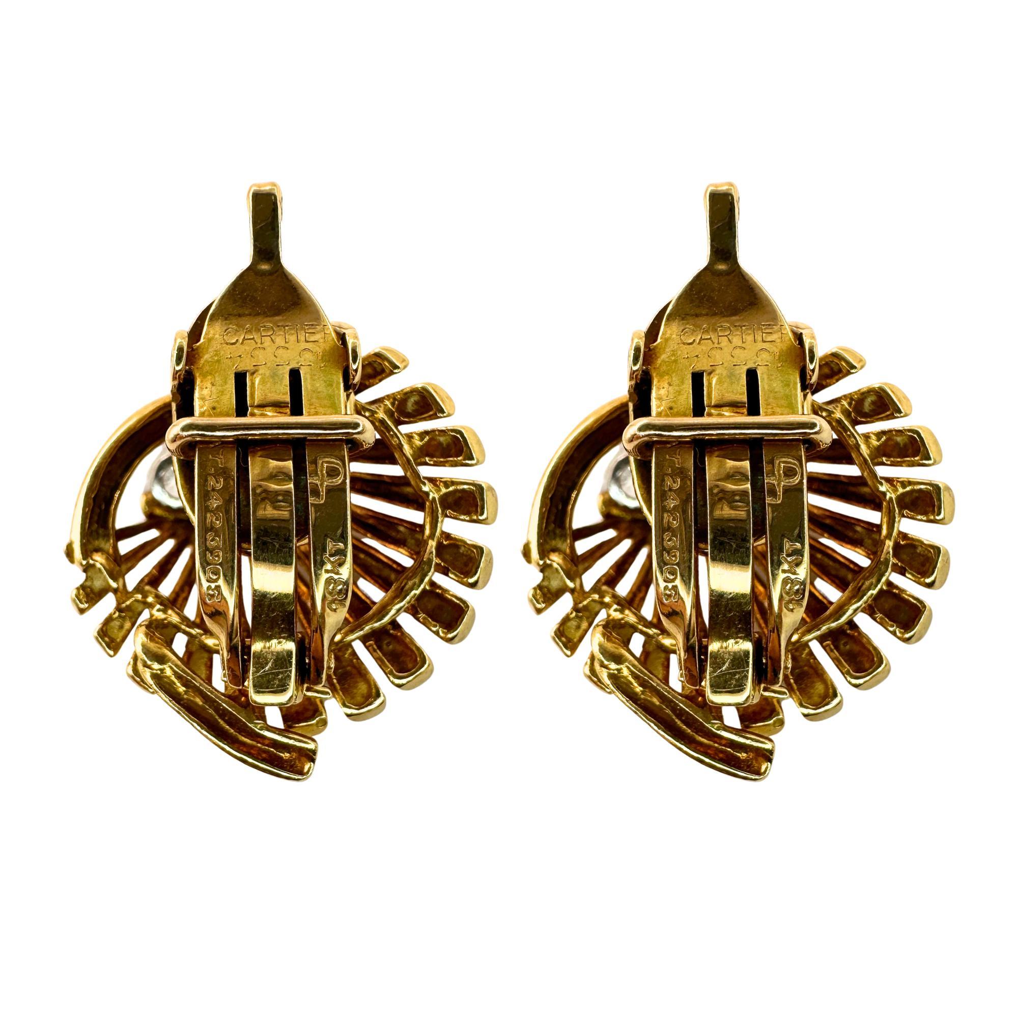 Round Cut 18k Cartier Diamond Ear Clips