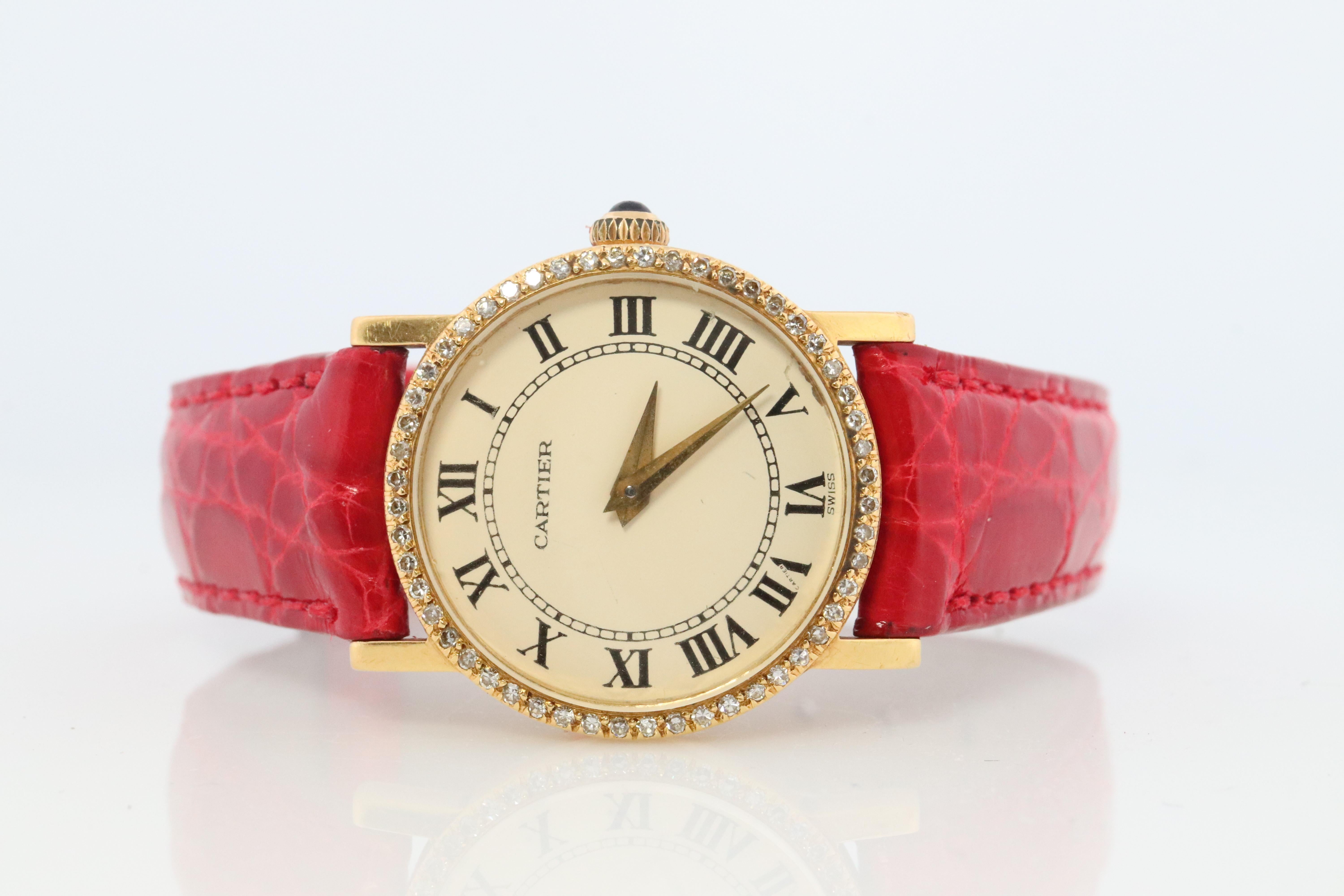 18k Cartier Diamantuhr. 18k YG Cartier x Baume Mercier Runde Damenuhr. 5