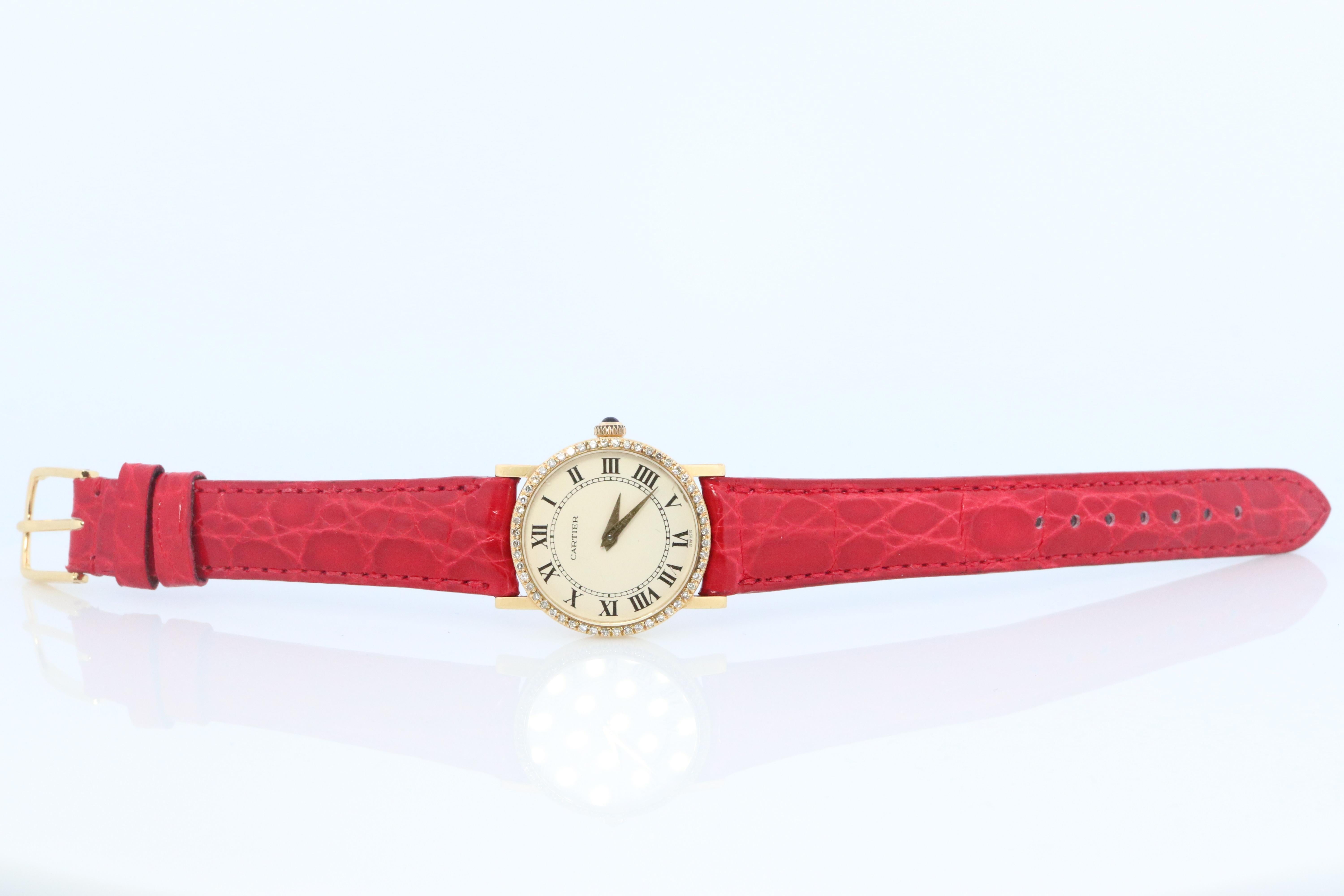 18k Cartier Diamantuhr. 18k YG Cartier x Baume Mercier Runde Damenuhr. (Moderne)