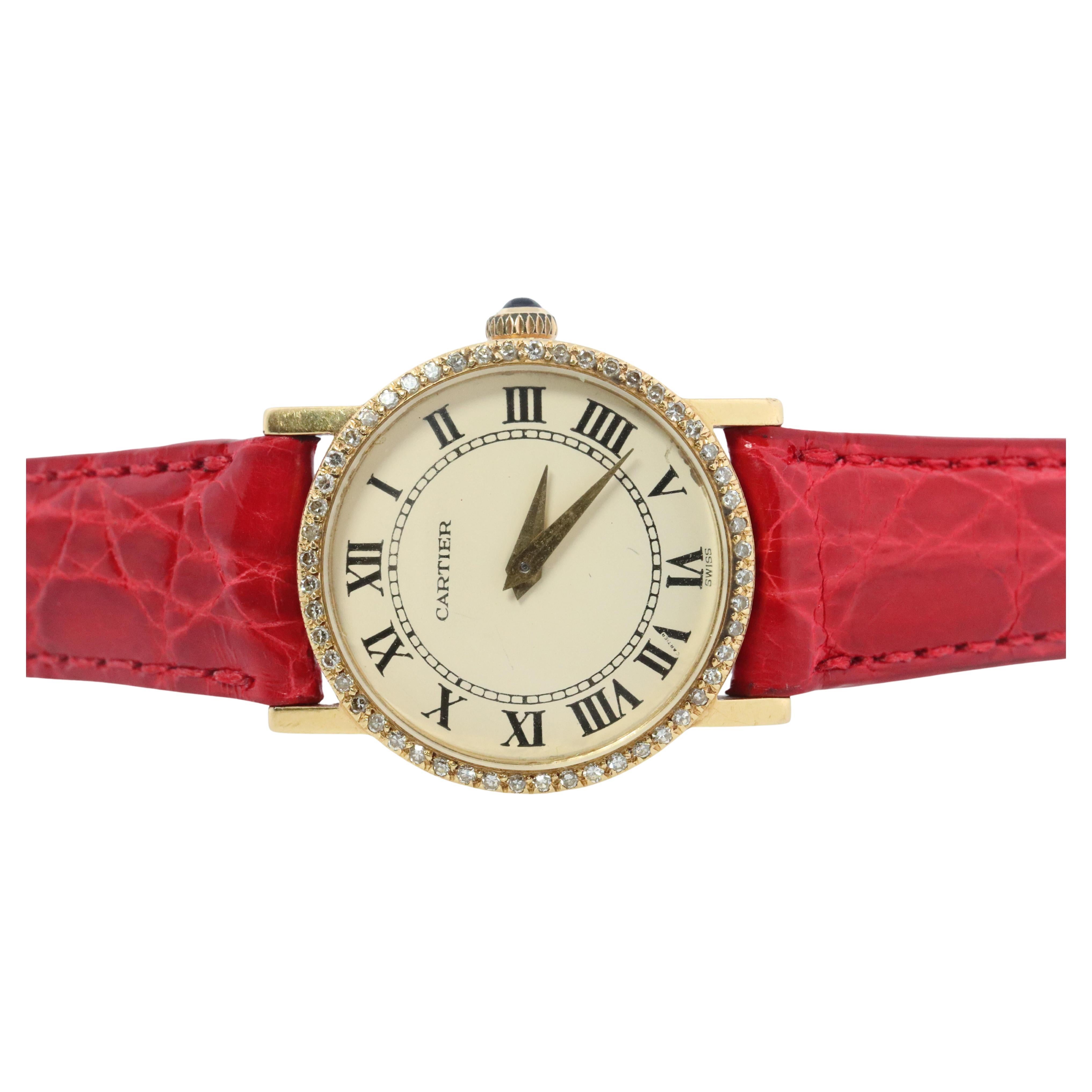 18k Cartier Diamantuhr. 18k YG Cartier x Baume Mercier Runde Damenuhr.