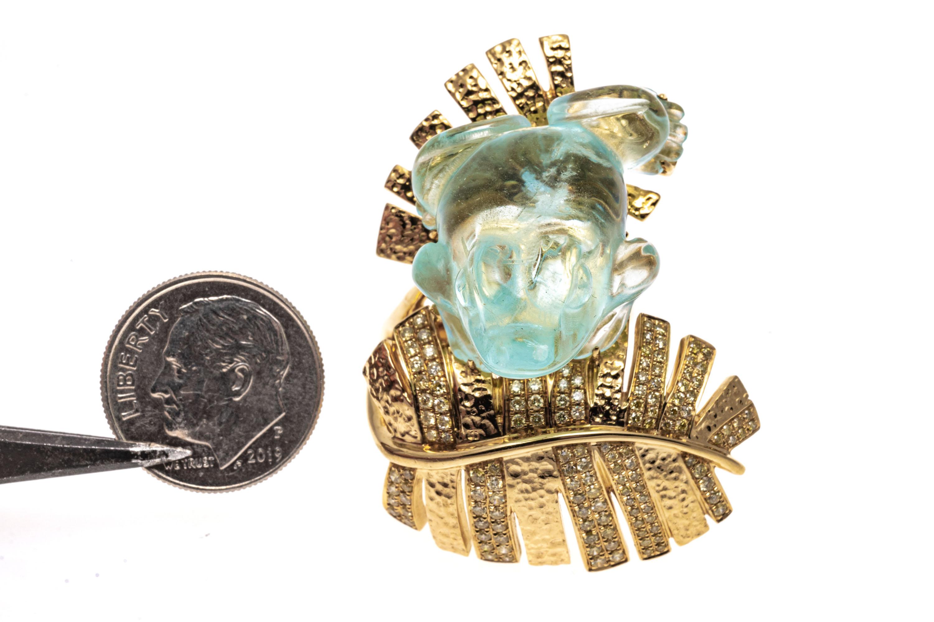 18K Yellow Gold Carved Figural Aquamarine Frog Ring with Diamonds, App. 0.60 TCW For Sale 2