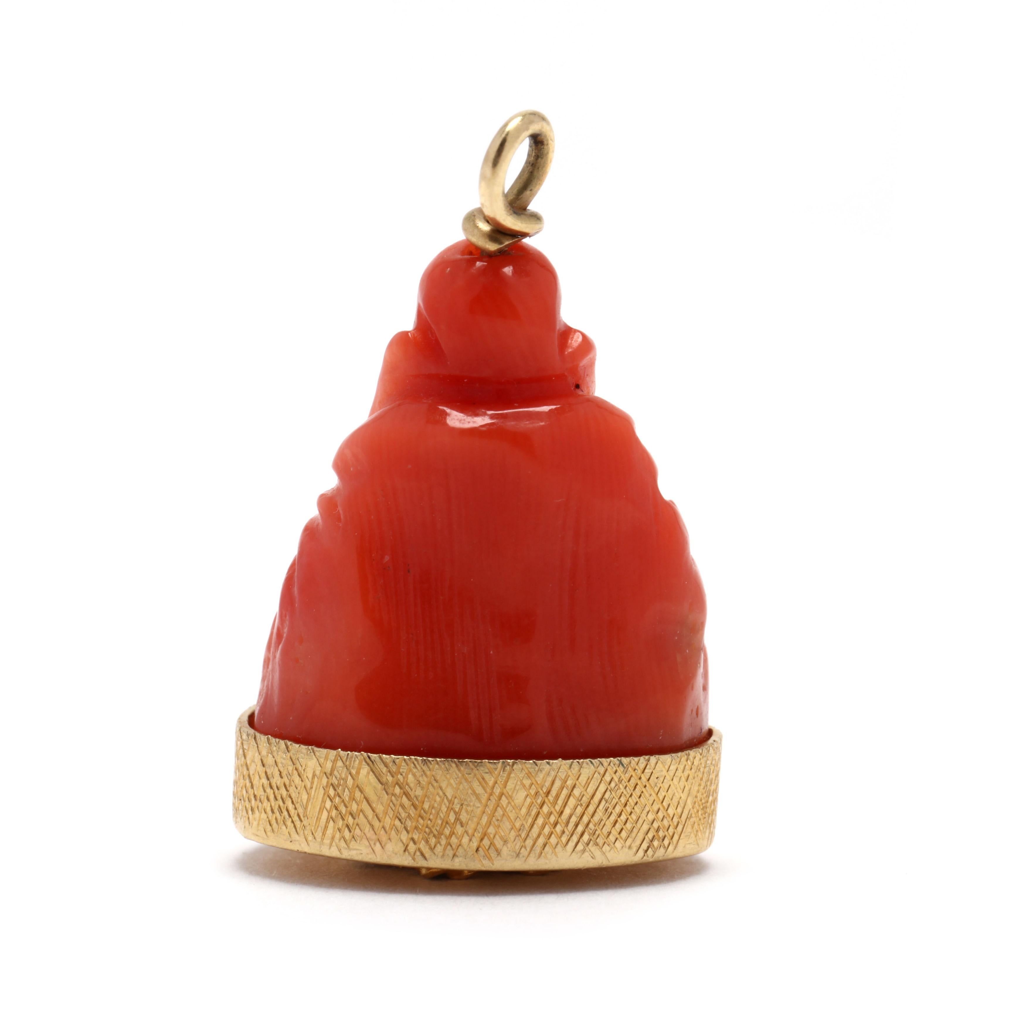 Women's or Men's 18K Carved Coral Buddha Charm