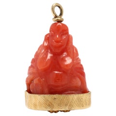 Antique 18K Carved Coral Buddha Charm