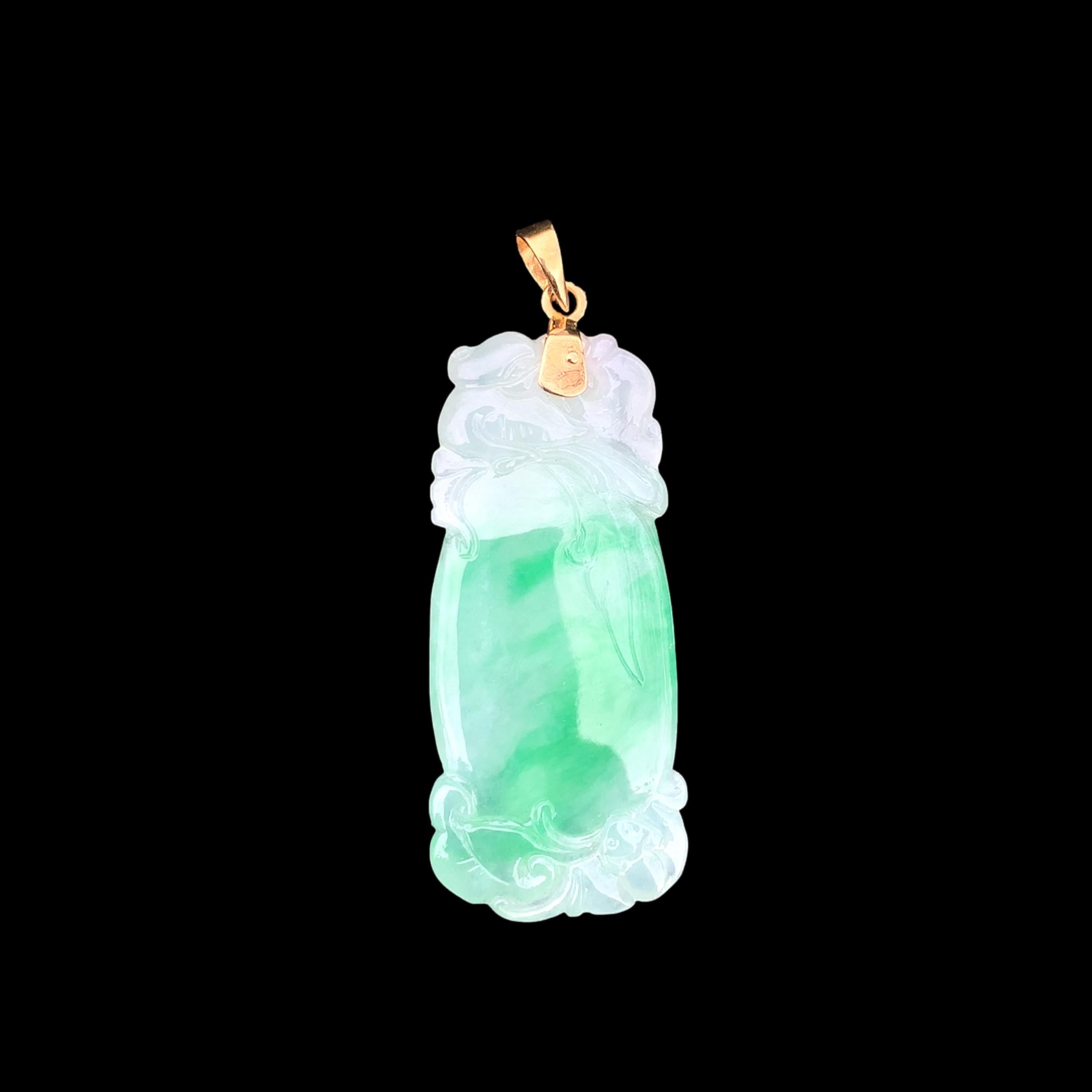 Contemporary 18K Carved Jade Pendant 