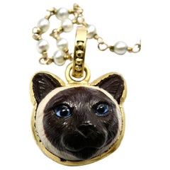 18k cat enhancer, hand carved jasper, Capuchin cat.