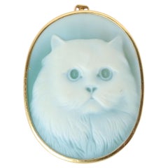 Spilla e ciondolo con volto di gatto in 18k. Cammeo intagliato a 18k YG Carino Gatto