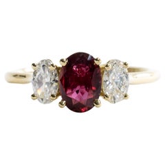18karat Certified 0.88 Carat Ruby Diamond Ring, Three Stone Engagement Ring