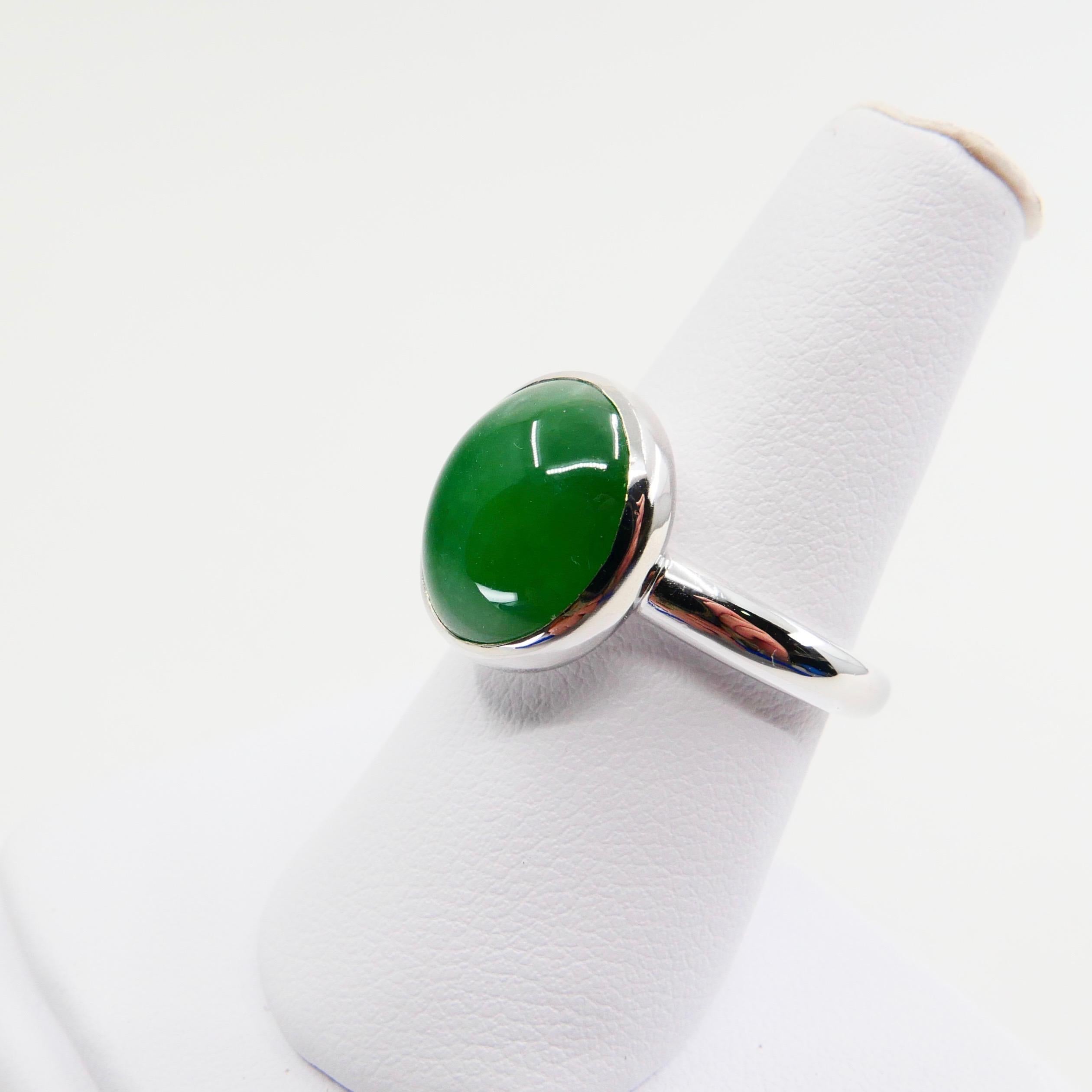 Certified Natural Type A Jadeite Jade Ring, Apple Green Color, Unisex For Sale 5
