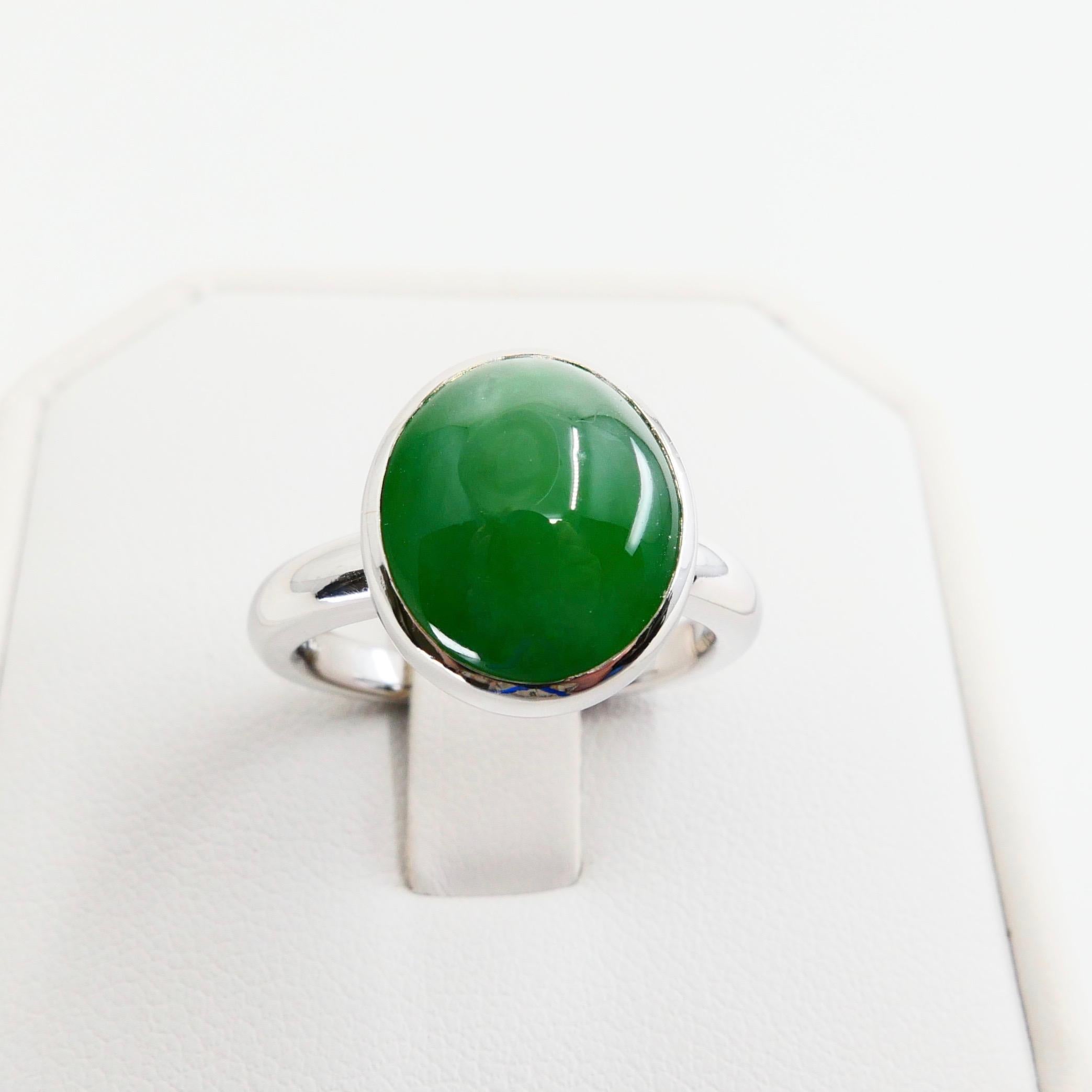Certified Natural Type A Jadeite Jade Ring, Apple Green Color, Unisex For Sale 7