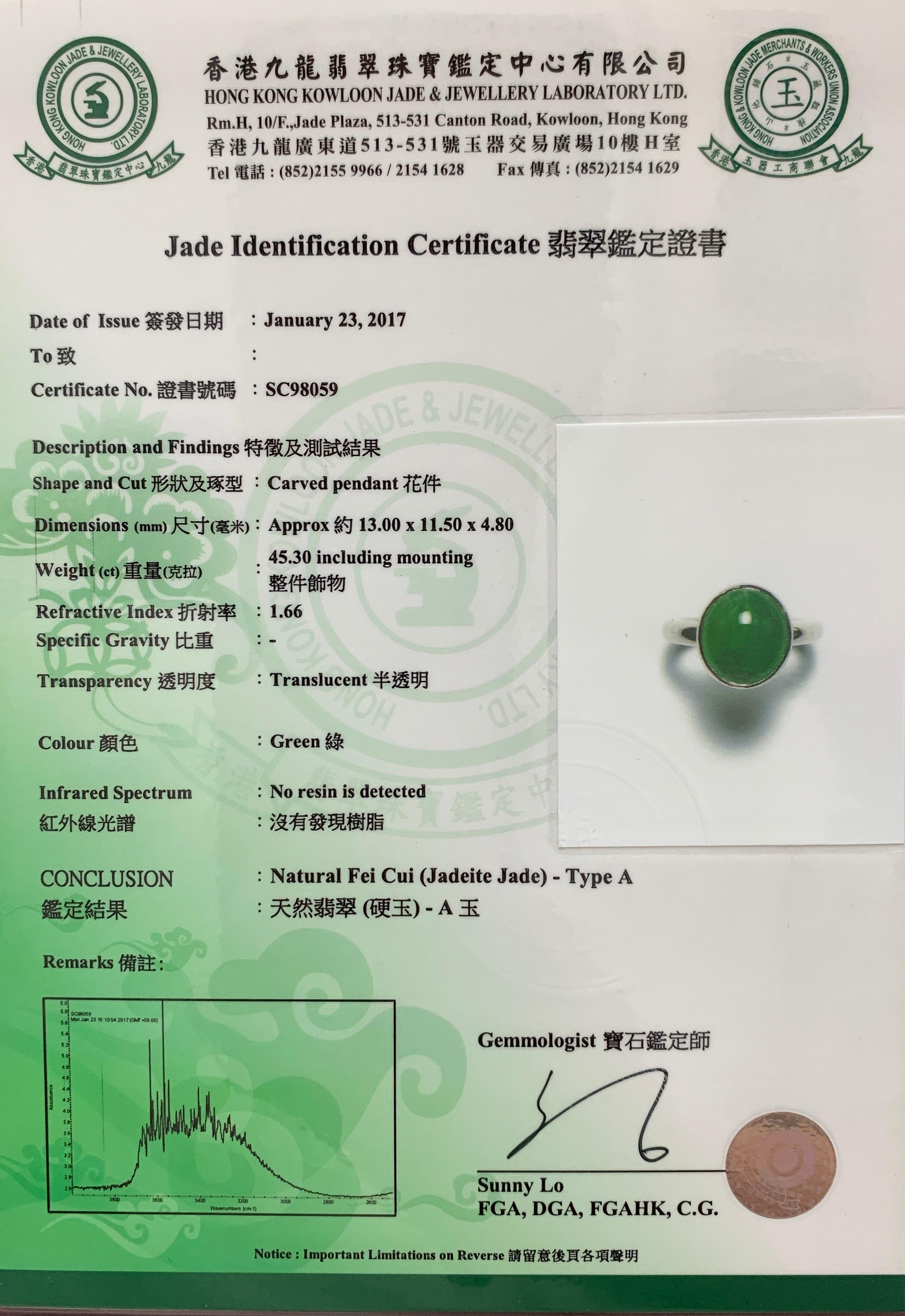 Zertifizierter natürlicher Jadeit-Jadeit-Ring, Apfelgrün, Unisex im Angebot 12