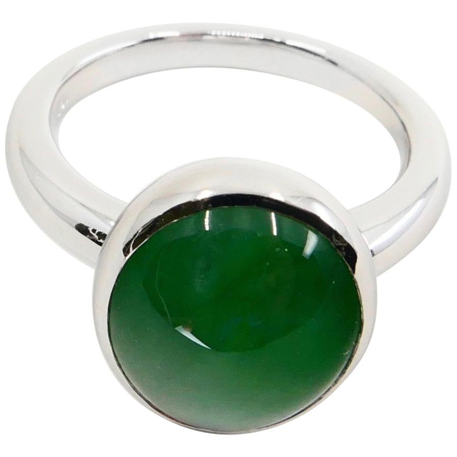 Zertifizierter natürlicher Jadeit-Jadeit-Ring, Apfelgrün, Unisex (Zeitgenössisch) im Angebot
