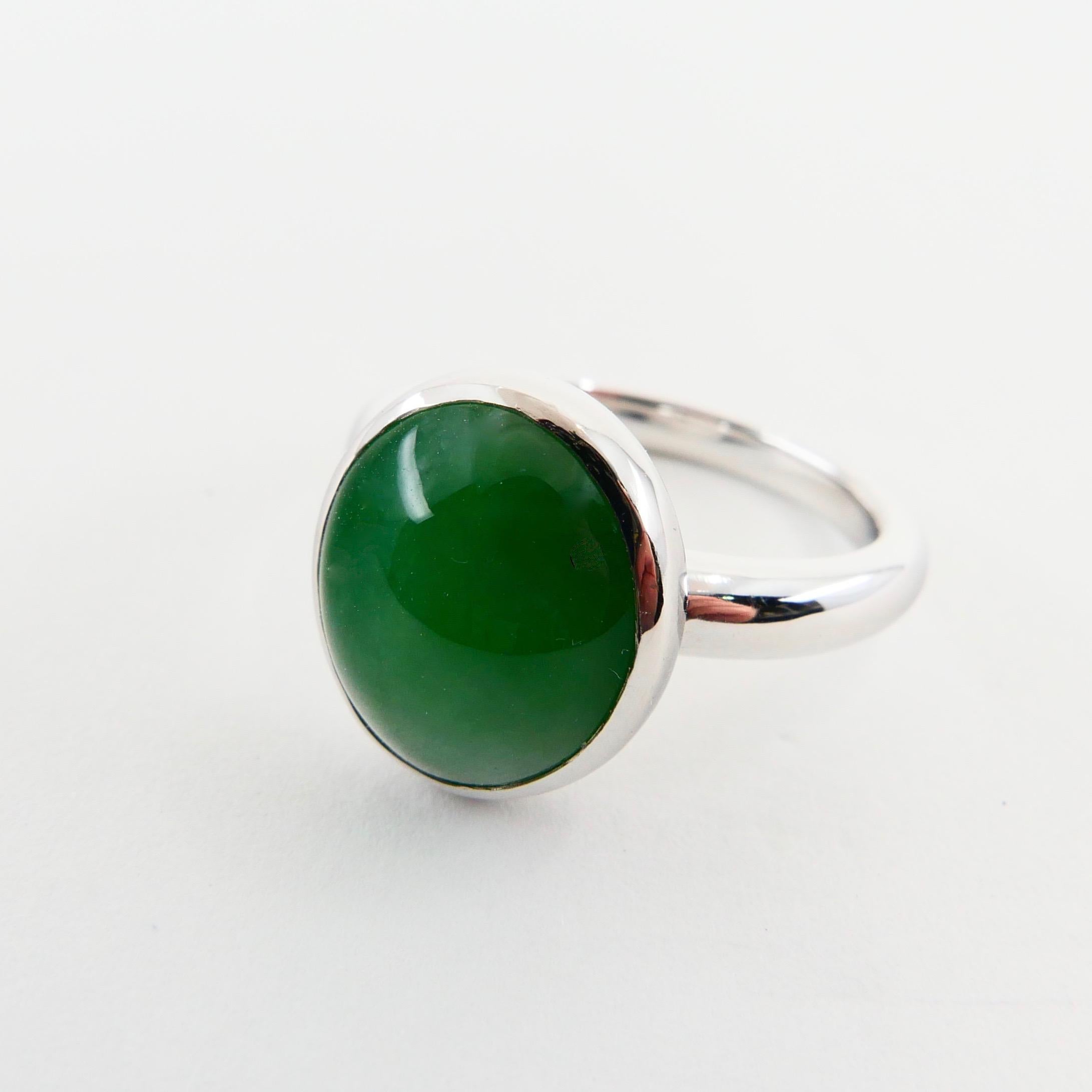 Zertifizierter natürlicher Jadeit-Jadeit-Ring, Apfelgrün, Unisex im Zustand „Neu“ im Angebot in Hong Kong, HK