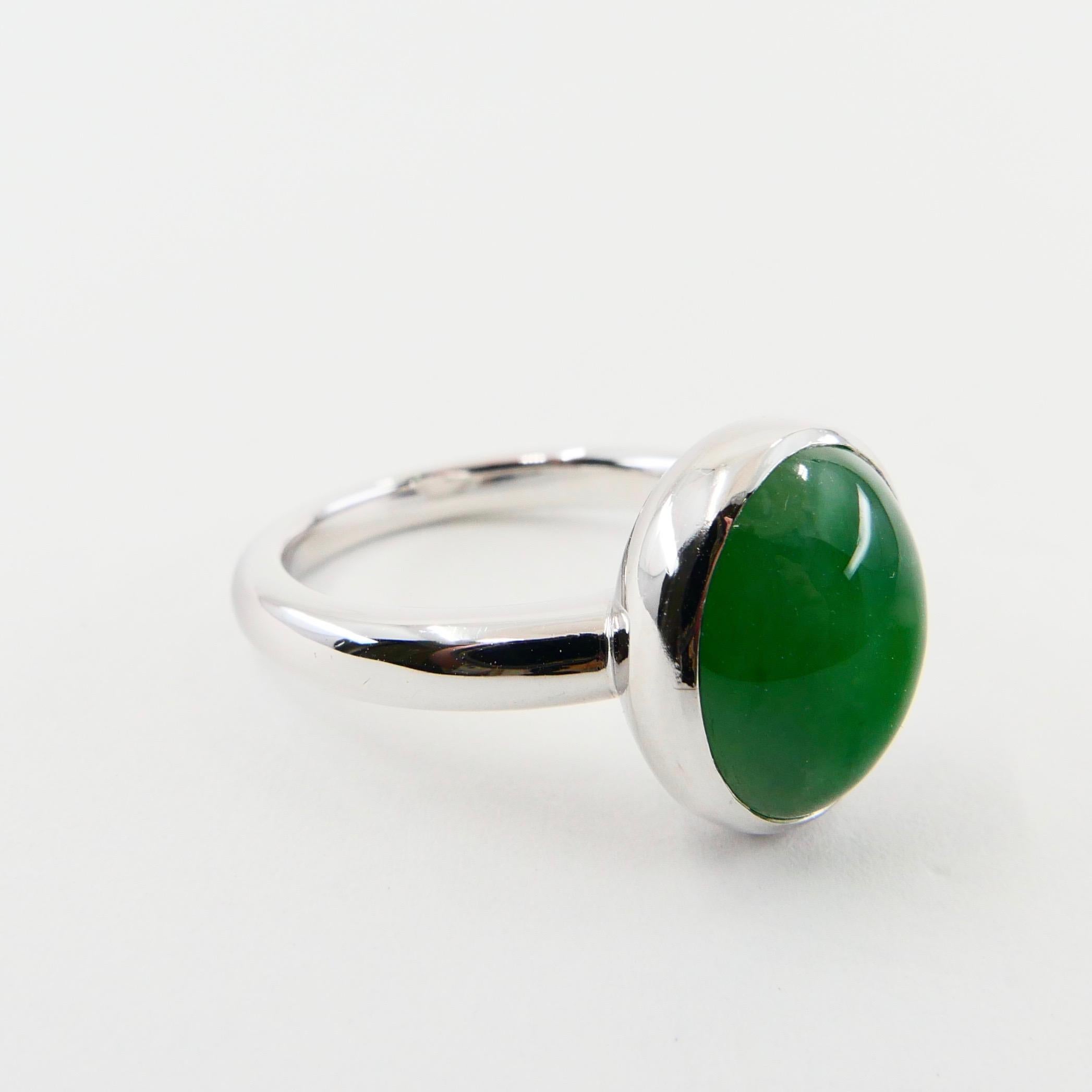 Certified Natural Type A Jadeite Jade Ring, Apple Green Color, Unisex For Sale 3