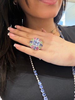 Blue Sapphire Ring Ceylon 8.21ct, Paraiba Tourmaline Pink Sapphire Diamond