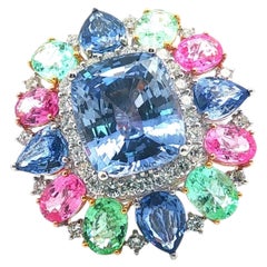 18k Ceylon 8,21ct Blauer Saphir Ring Paraiba Turmalin Pink Saphir Diamant