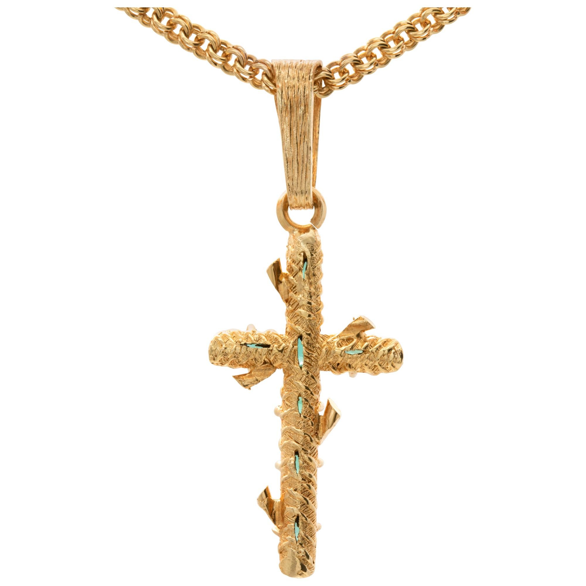 Women's 18k Chain with 18k Yellow Gold Chain Cross Pendant with Emeralds