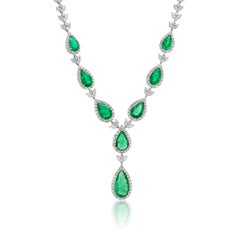 18K Chandelier Necklace with Emeralds and Diamonds