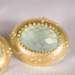 18K Checkerboard Faceted 20ct Aquamarines and Diamonds One of a Kind Earrings