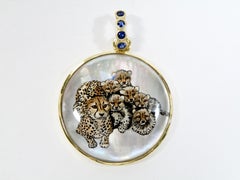 18K Enhancer Cheetah Family Hand Carved Reverse Crystal with Sapphire Bail