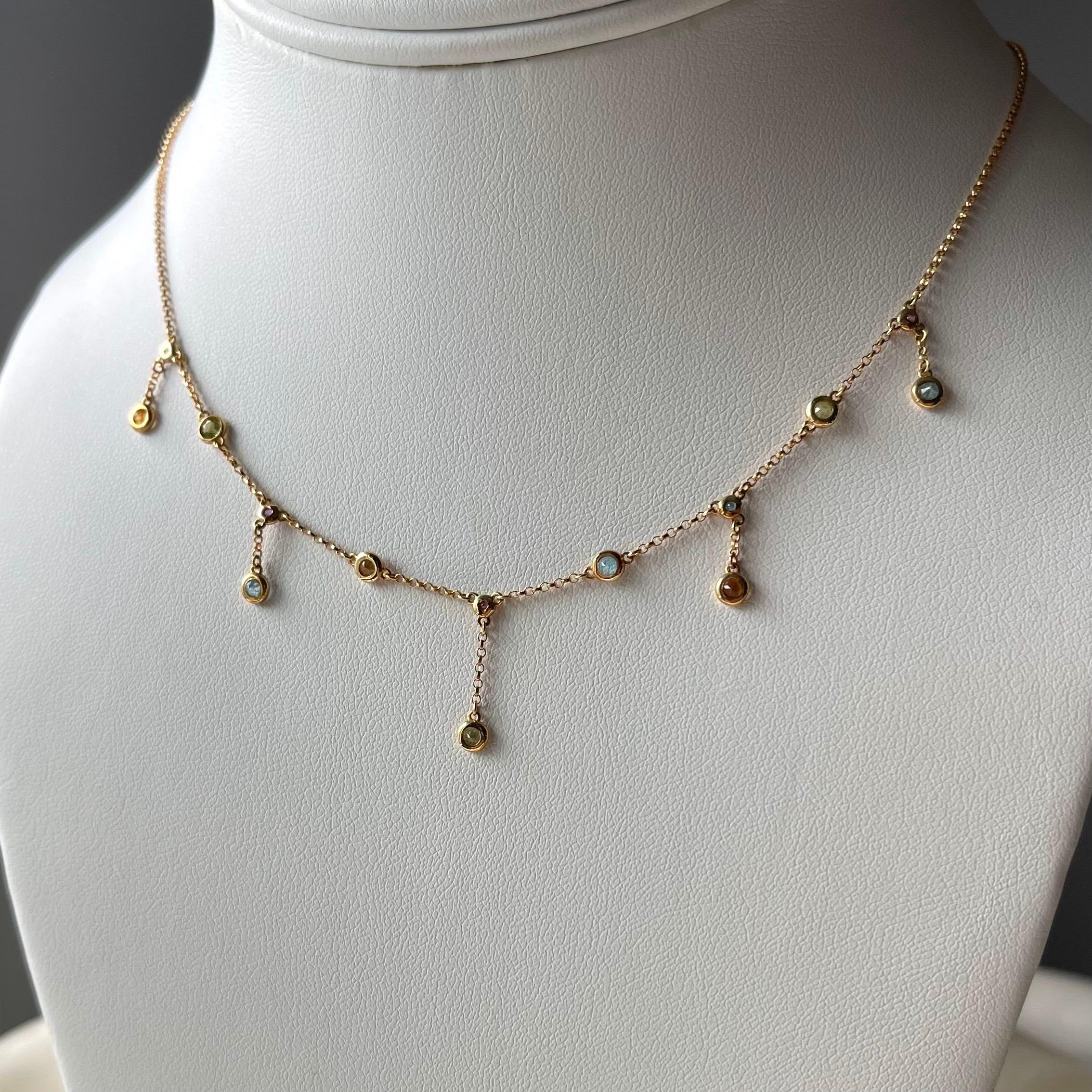 Contemporaneo Girocollo 18K con Citrino brasiliano, Peridoto, Topazio blu, Ametista e Rodolite in vendita