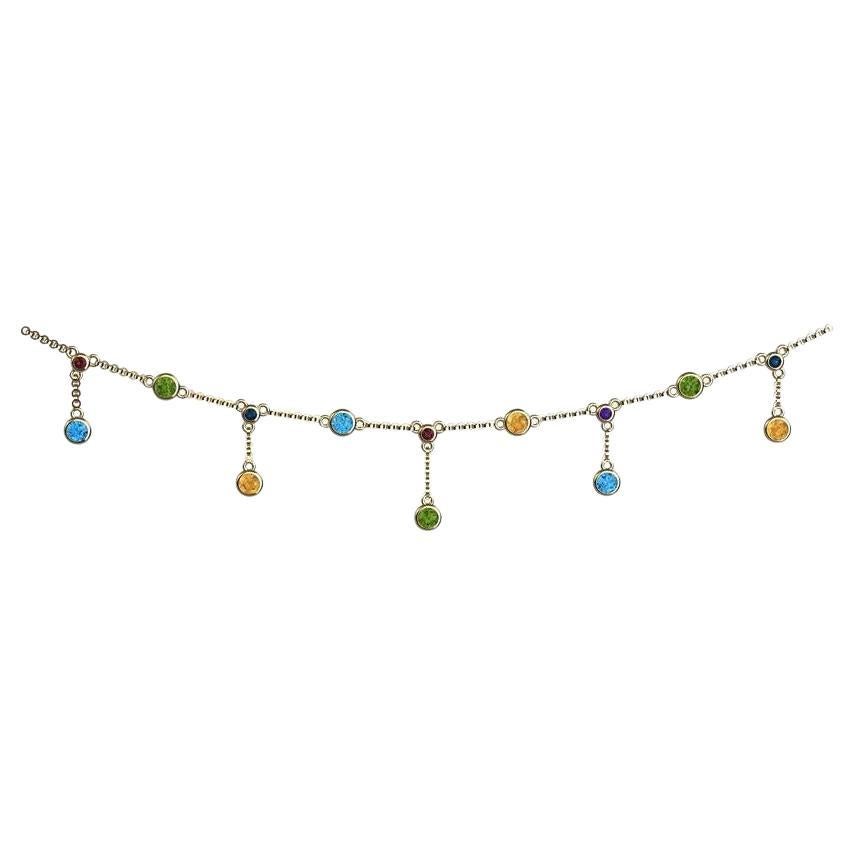 18K Choker with Brazilian Citrine, Peridot, Blue Topaz, Amethyst, and Rhodolite