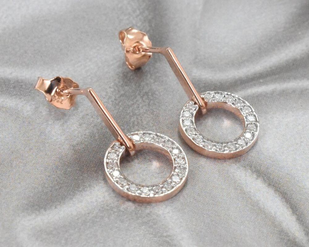 Round Cut 18k Gold Circle Diamond Earrings Round Diamond Stud Earrings For Sale