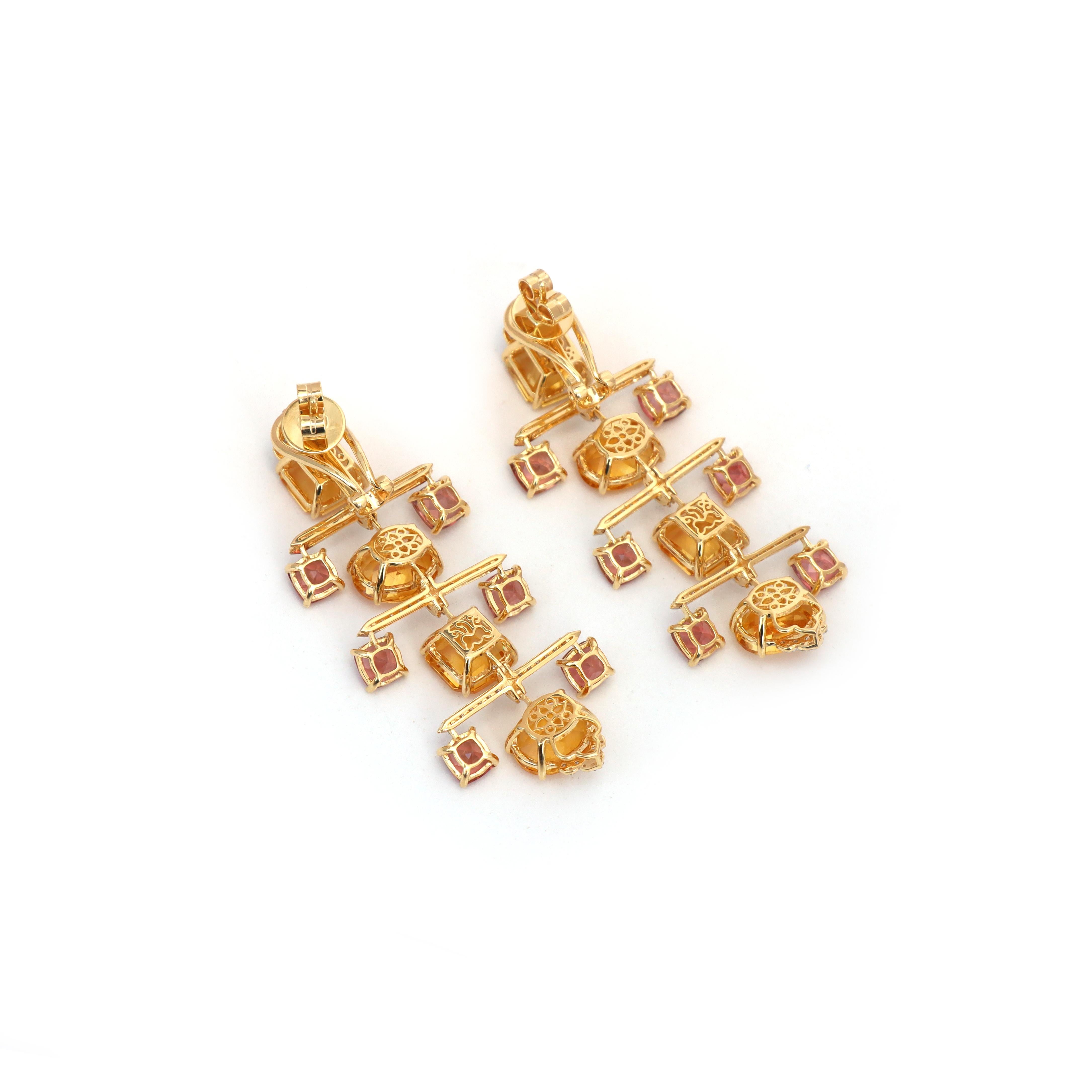 Art Deco 18k Citrine And Tourmaline Earrings, Multi Color Earrings For Her For Sale