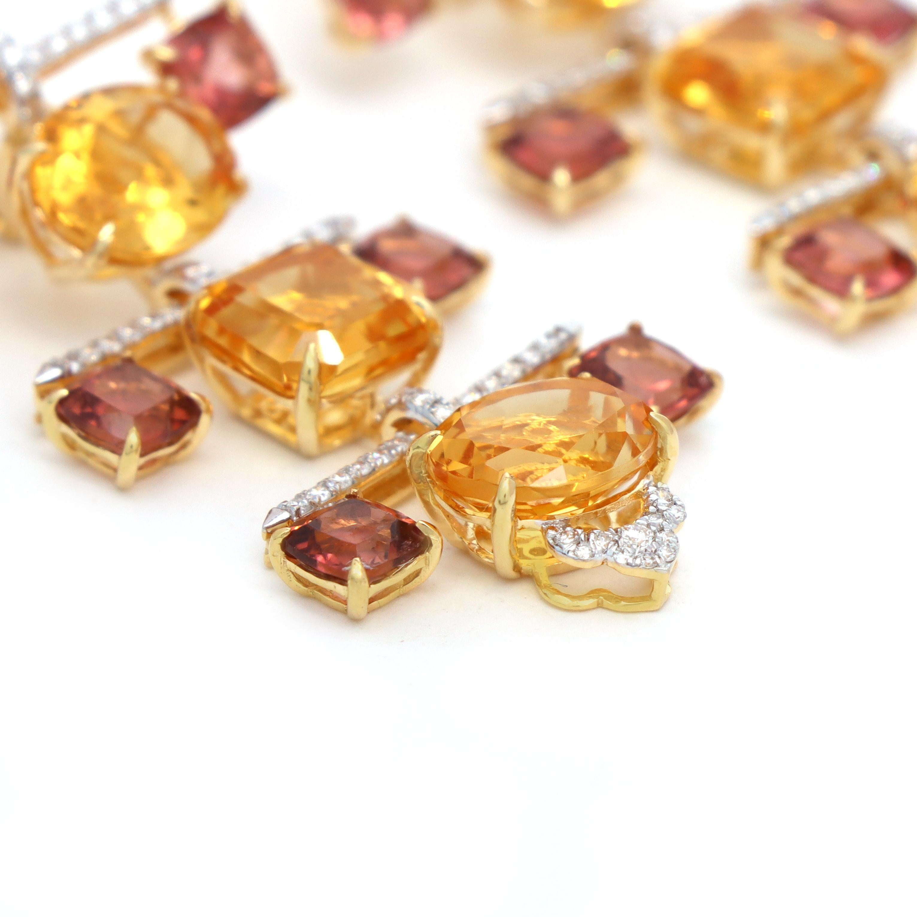 Cushion Cut 18k Citrine And Tourmaline Earrings, Multi Color Earrings For Her For Sale