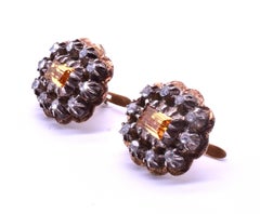 18 Karat Citrine Button Diamond Cluster Earrings, circa 1880