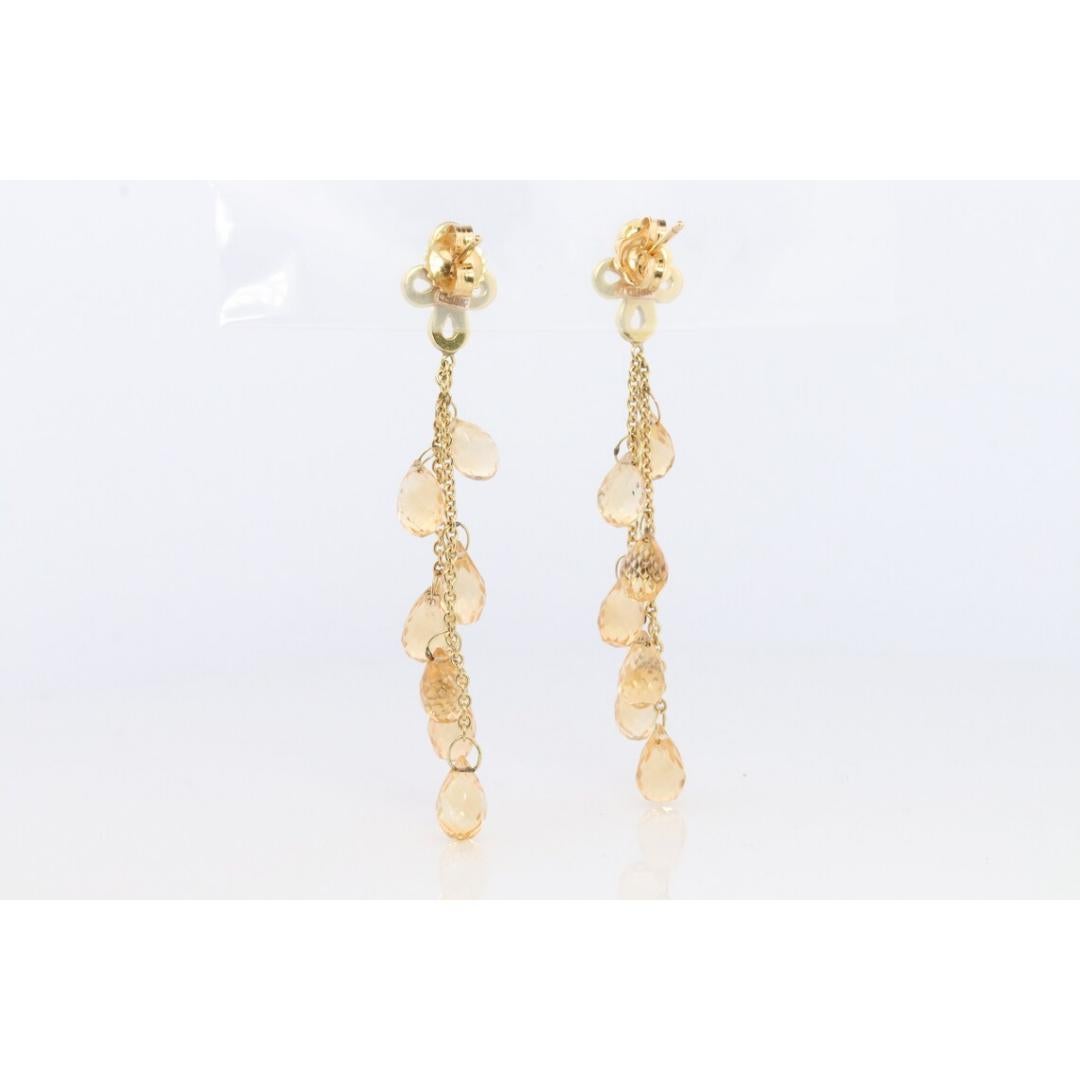 Boucles d'oreilles pendantes en citrine et diamant 18k. Boucles d'oreilles pendantes avec fleur en diamant 18k et pierres précieuses. Bon état - En vente à Port Charlotte, FL
