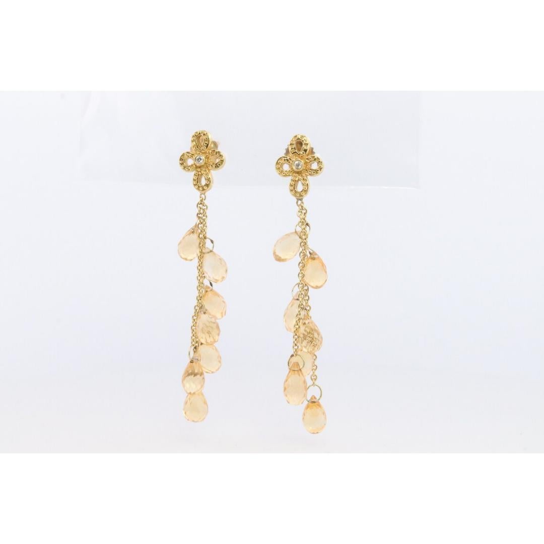 Boucles d'oreilles pendantes en citrine et diamant 18k. Boucles d'oreilles pendantes avec fleur en diamant 18k et pierres précieuses. en vente 1