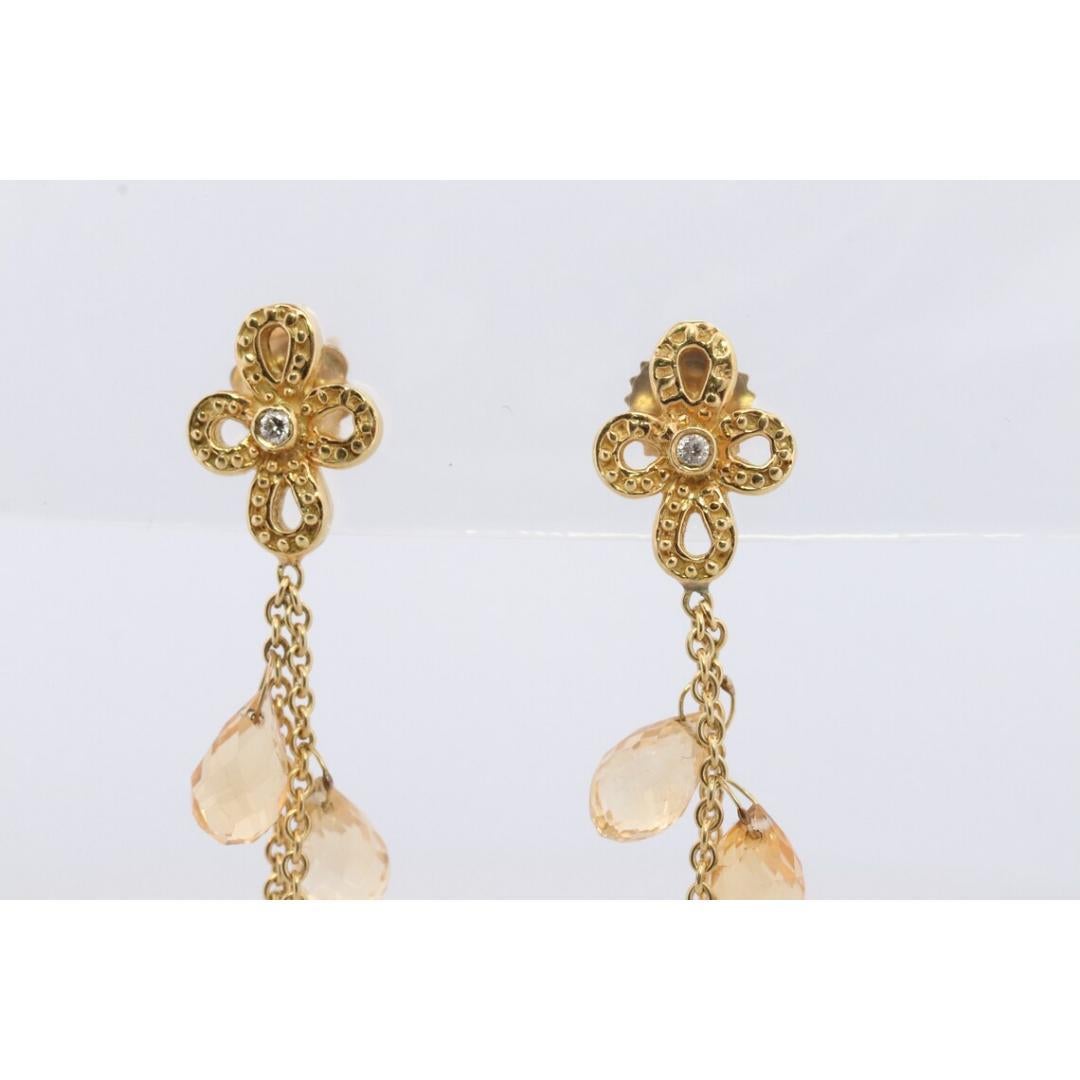 Boucles d'oreilles pendantes en citrine et diamant 18k. Boucles d'oreilles pendantes avec fleur en diamant 18k et pierres précieuses. en vente 4