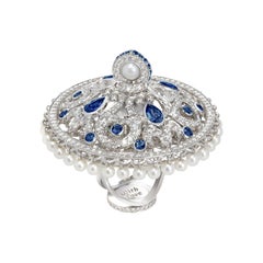 Sybarite Dancing Doll Ring in White Gold with Diamond, Sapphire & Pearl