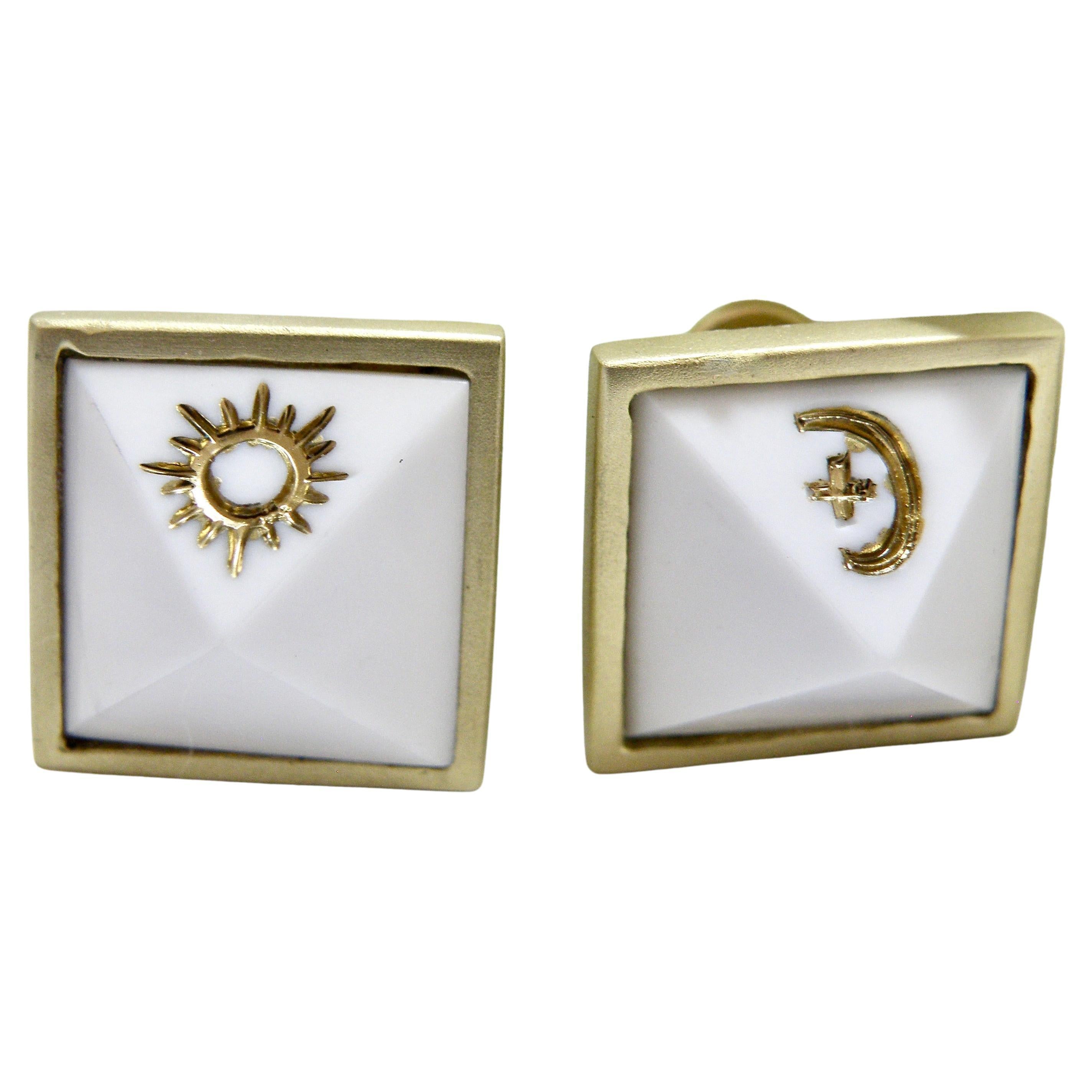 18k Kokolith-Pyramiden-Ohrringe im Angebot