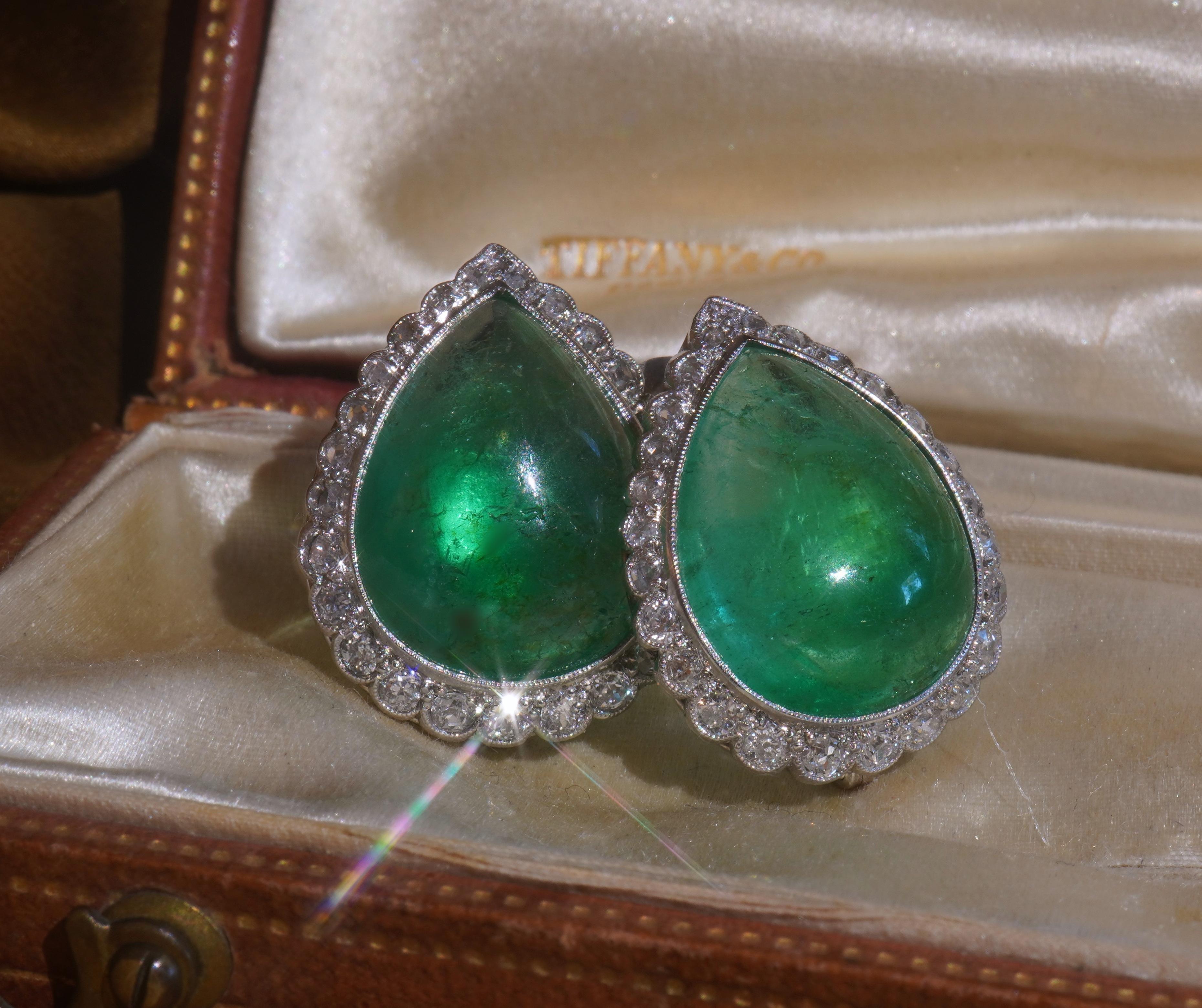 18K Colombian Emerald Earrings Diamond Antique GIA Certified Huge 25.12 Carats! In Good Condition For Sale In Sylvania, GA